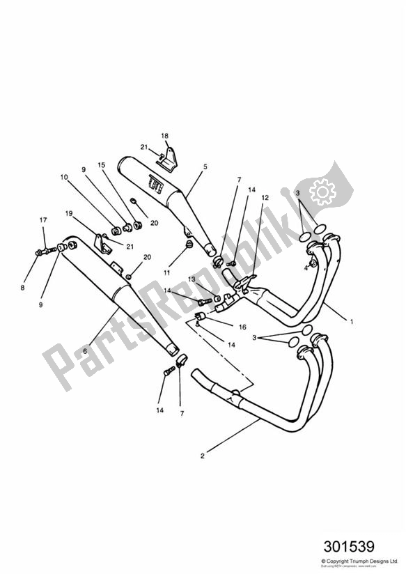 Todas las partes para Exhaust System 4 Cylinder Engines de Triumph Daytona 750 & 1000 1992 - 1995