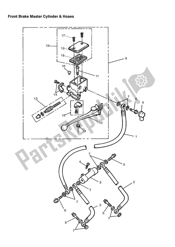 Alle onderdelen voor de Voorremhoofdcilinder van de Triumph Daytona 750 & 1000 1992 - 1995