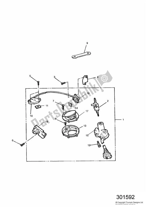 All parts for the Ignition Switch/seat Lock of the Triumph Daytona 750 & 1000 1992 - 1995