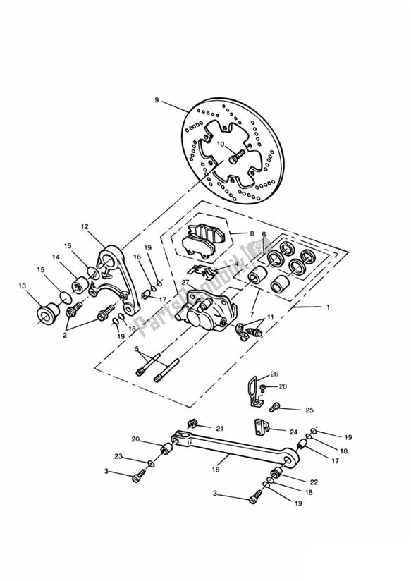 All parts for the Rear Brake Disc And Caliper of the Triumph Daytona 750 & 1000 1992 - 1995