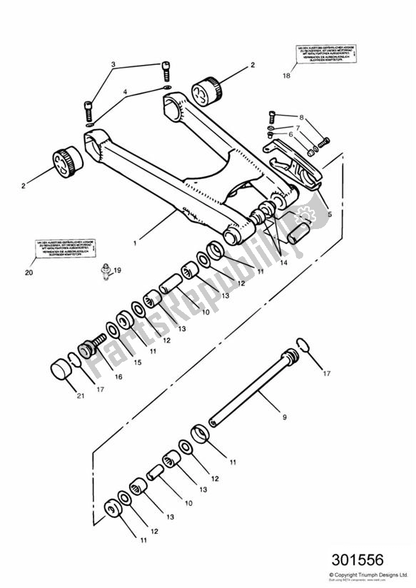 Tutte le parti per il Braccio Oscillante del Triumph Daytona 750 & 1000 1992 - 1995