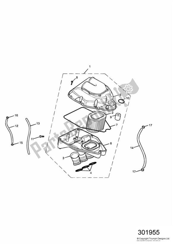 All parts for the Airbox of the Triumph Daytona 955I VIN: > 132513 2002 - 2005