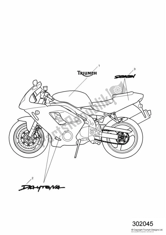 Wszystkie części do Bodywork - Decals 186151 > Triumph Daytona 955I VIN: > 132513 2002 - 2005