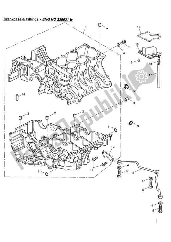 All parts for the Crankcase & Fittings Eng No 228631 > of the Triumph Daytona 955I VIN: > 132513 2002 - 2005
