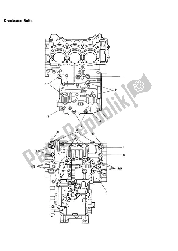 Alle onderdelen voor de Crankcase Fixings van de Triumph Daytona 955I VIN: > 132513 2002 - 2005