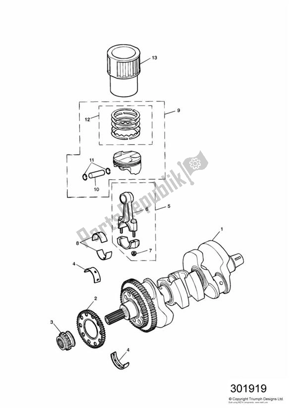 Tutte le parti per il Crankshaft/conn Rod/pistons And Liners del Triumph Daytona 955I VIN: > 132513 2002 - 2005