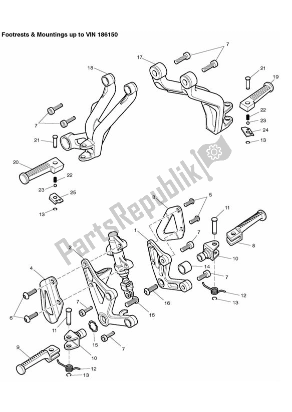 Todas las partes para Footrests & Mountings > 186150 de Triumph Daytona 955I VIN: > 132513 2002 - 2005