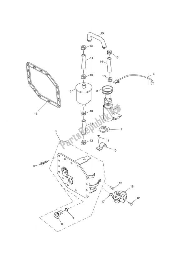 Tutte le parti per il Fuel Pump And Filters 207555 > del Triumph Daytona 955I VIN: > 132513 2002 - 2005