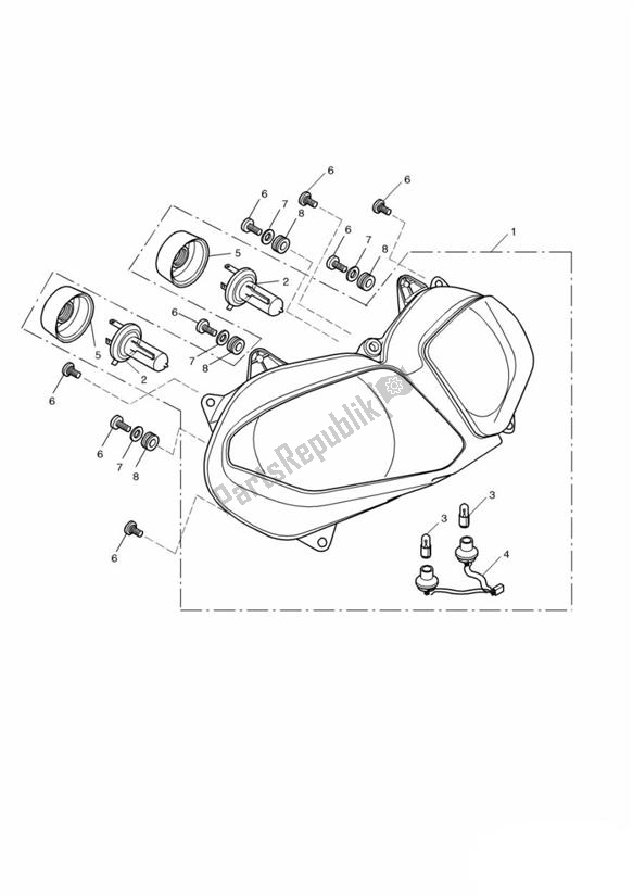 Todas las partes para Headlight/mountings 186151 > de Triumph Daytona 955I VIN: > 132513 2002 - 2005