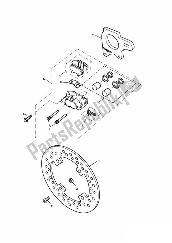 Alle onderdelen voor de Rear Brake Disc And Caliper Single Sided Swingarm van de Triumph Daytona 955I VIN: > 132513 2002 - 2005