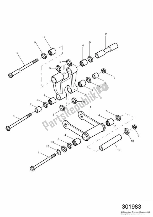 All parts for the Rear Suspension Linkage Single Sided Swingarm of the Triumph Daytona 955I VIN: > 132513 2002 - 2005
