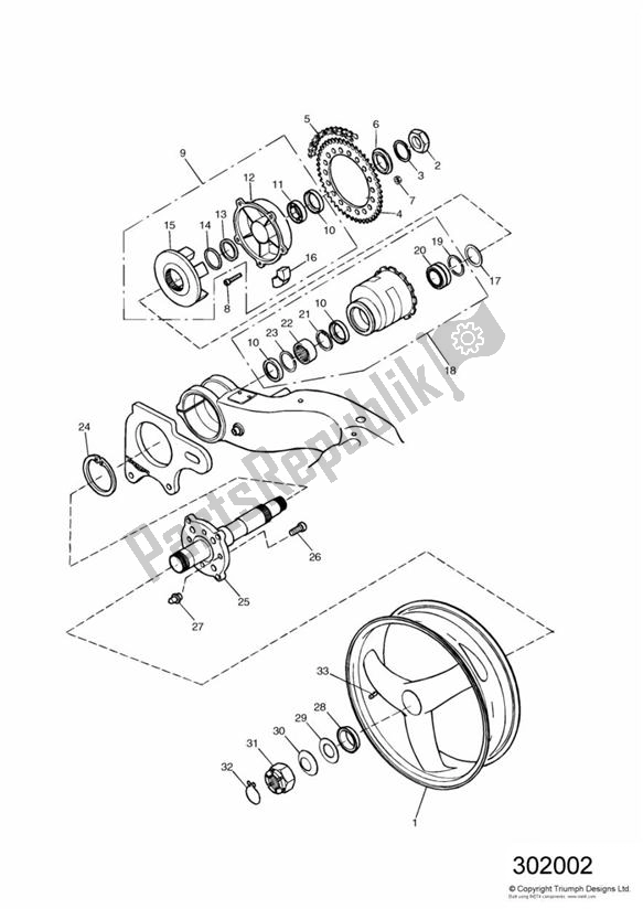 Alle onderdelen voor de Rear Wheel/final Drive Single Sided Swingarm van de Triumph Daytona 955I VIN: > 132513 2002 - 2005