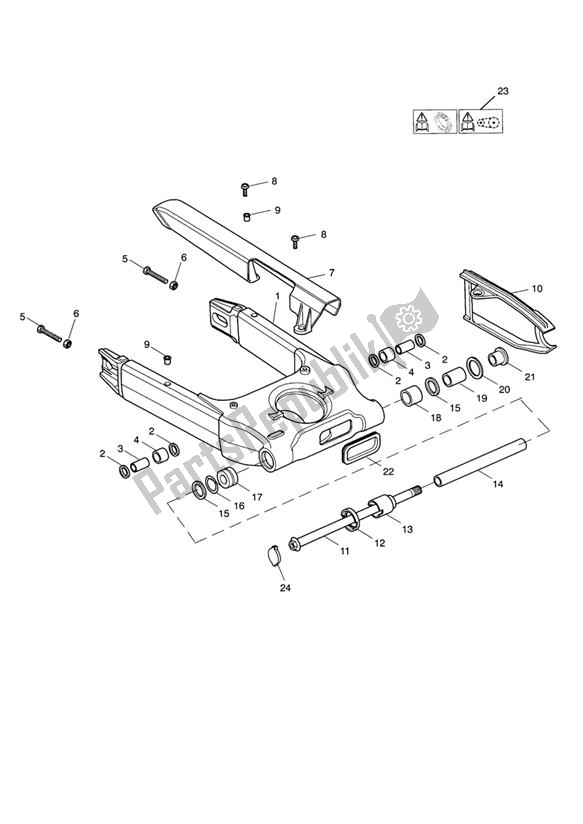All parts for the Swinging Arm Double Sided Swingarm of the Triumph Daytona 955I VIN: > 132513 2002 - 2005