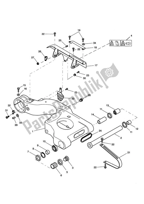 All parts for the Swinging Arm Single Sided Swingarm of the Triumph Daytona 955I VIN: > 132513 2002 - 2005