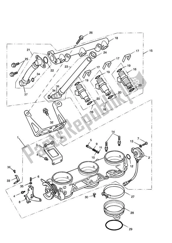 Todas las partes para Throttles/injectors And Fuel Rail > 207554 de Triumph Daytona 955I VIN: > 132513 2002 - 2005