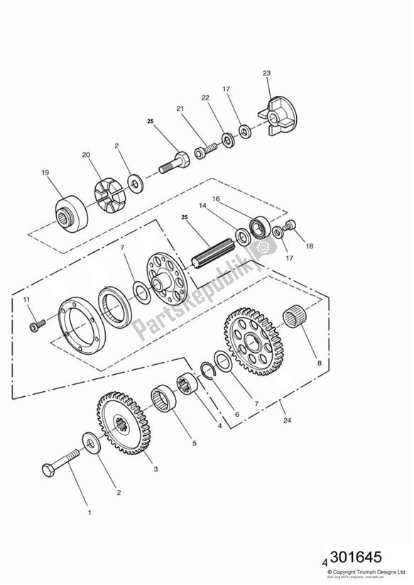 Toutes les pièces pour le Alternator/ Starter Drive Gears du Triumph Daytona 1200, 900 & Super III 1992 - 1995