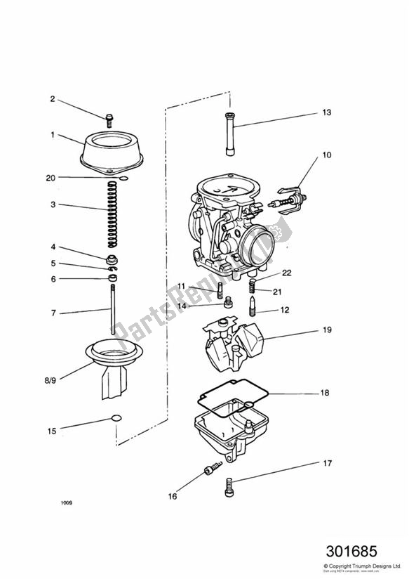 Todas as partes de Carburettor Parts 3 Cyl (carb Assy 1240198-t0301) do Triumph Daytona 1200, 900 & Super III 1992 - 1995