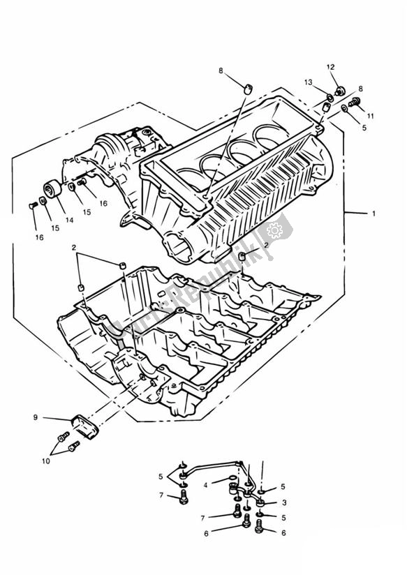 All parts for the Crankcase 4 Cylinder of the Triumph Daytona 1200, 900 & Super III 1992 - 1995