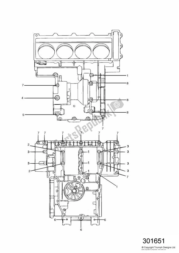 All parts for the Crankcase Fixings 4 Cylinder > 12635 of the Triumph Daytona 1200, 900 & Super III 1992 - 1995