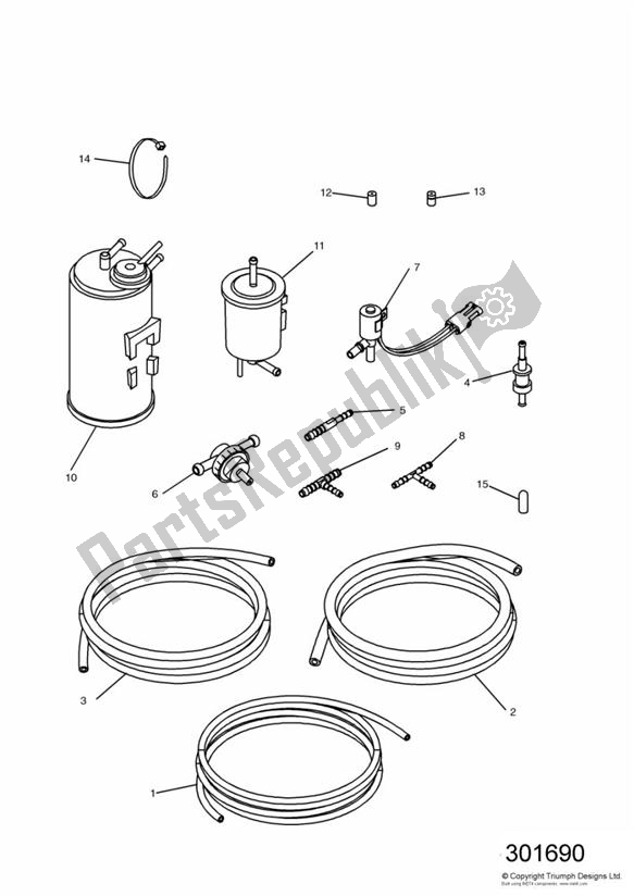 Todas las partes para Evaporative Loss Equipment 3 Cyl (us California Models Only) de Triumph Daytona 1200, 900 & Super III 1992 - 1995