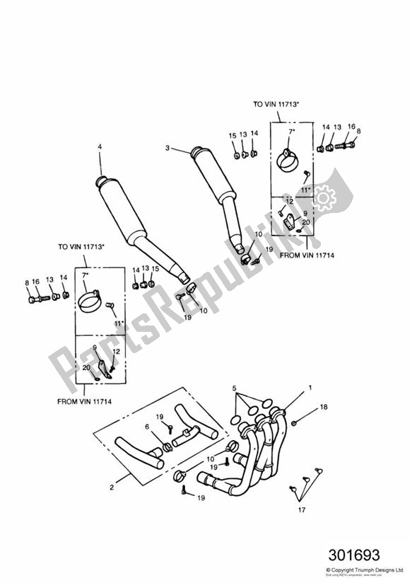 Toutes les pièces pour le Exhaust System 3 Cylinder > 29155 du Triumph Daytona 1200, 900 & Super III 1992 - 1995