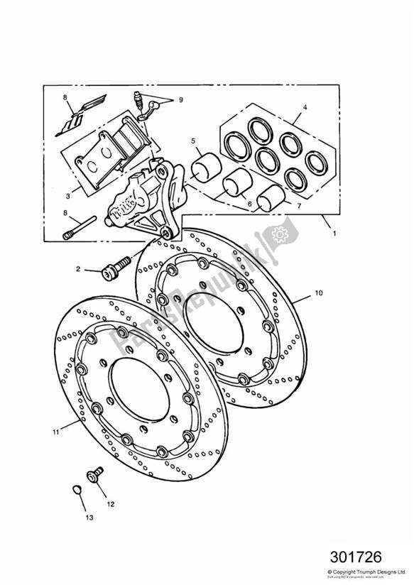 Toutes les pièces pour le Front Brake Caliper And Disc Super Lll And Special Edition du Triumph Daytona 1200, 900 & Super III 1992 - 1995