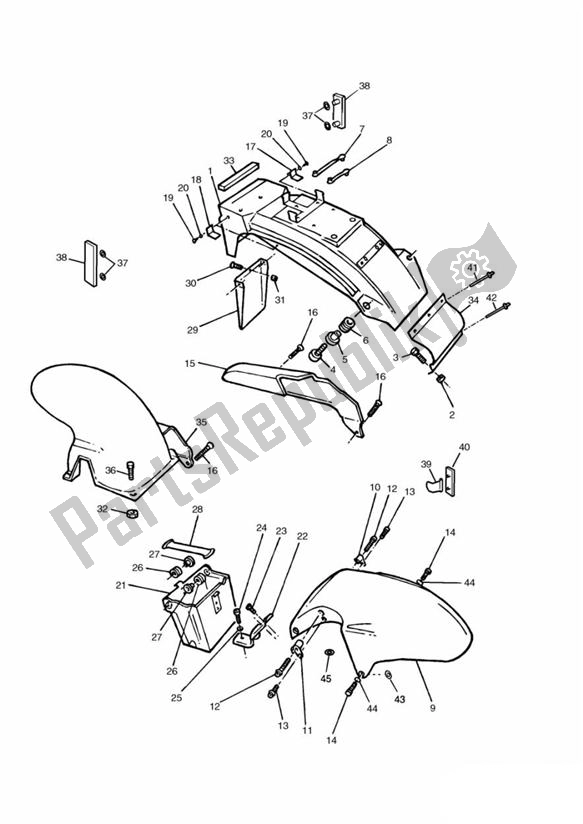 Todas las partes para Mudguard, Chainguard & Battery Box de Triumph Daytona 1200, 900 & Super III 1992 - 1995