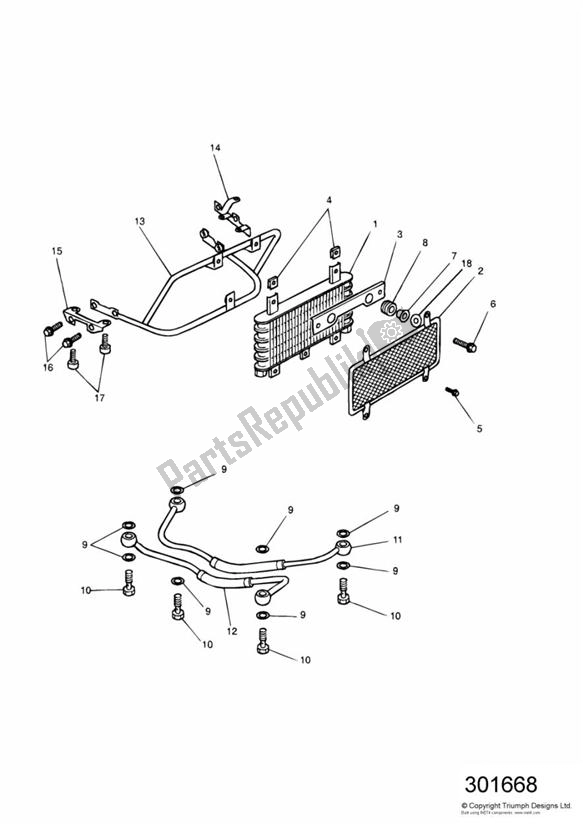 Tutte le parti per il Oil Cooler 3 Cylinder del Triumph Daytona 1200, 900 & Super III 1992 - 1995