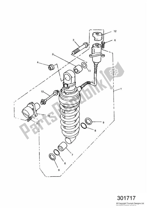 Toutes les pièces pour le Rear Suspension Unit 30372 > > 31104 du Triumph Daytona 1200, 900 & Super III 1992 - 1995