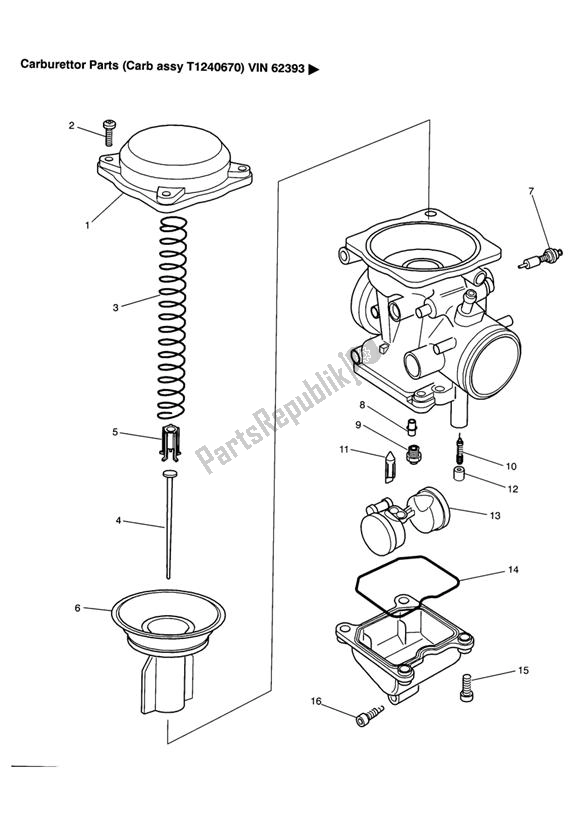 Alle onderdelen voor de Carburettor Parts (carb Assy T1240670) 62393 > van de Triumph Legend TT 885 1999 - 2001