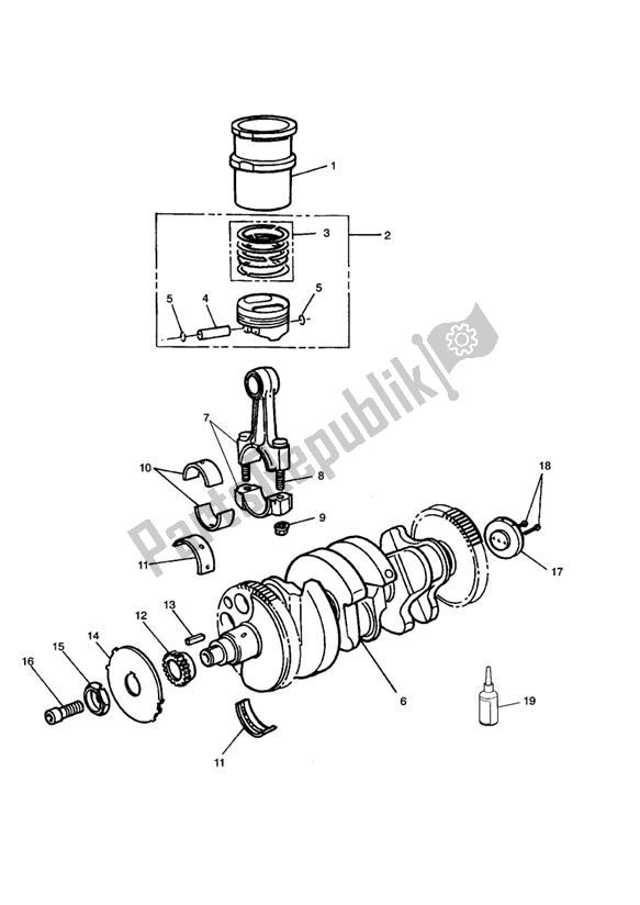 Alle onderdelen voor de Crankshaft/conn Rods/pistons And Liners van de Triumph Legend TT 885 1999 - 2001