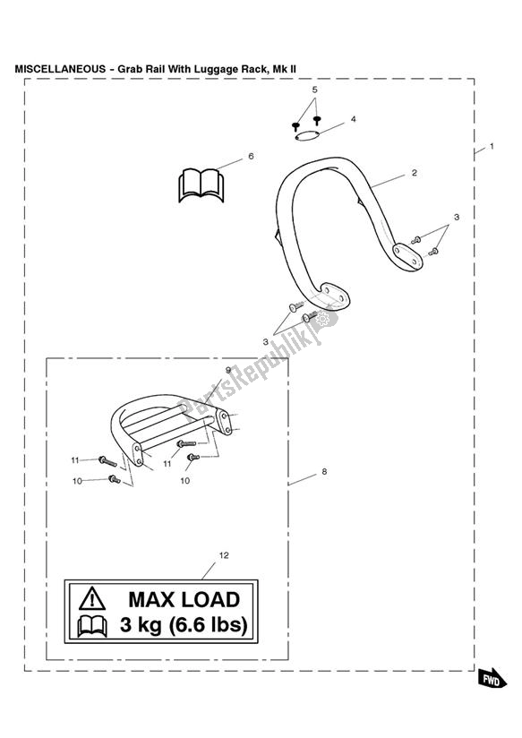 Todas as partes de Grab Rail With Luggage Rack, Mk Ii do Triumph Legend TT 885 1999 - 2001