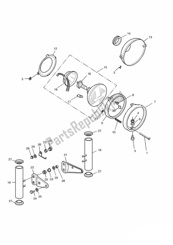 Alle onderdelen voor de Headlight/mountings van de Triumph Legend TT 885 1999 - 2001