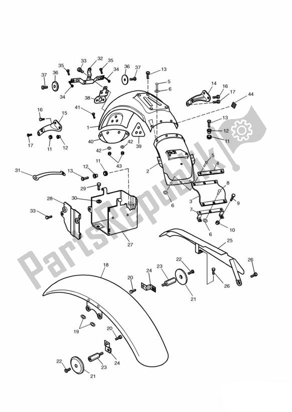 Alle onderdelen voor de Mudguards/chainguard/battery Box van de Triumph Legend TT 885 1999 - 2001