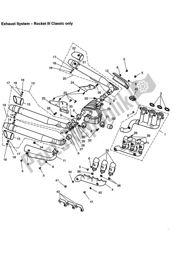 All parts for the Exhaust System - Rocket Iii Classic Only (inc. Special Edition) of the Triumph Rocket III, Classic & Roadster 2300 2005 - 2012