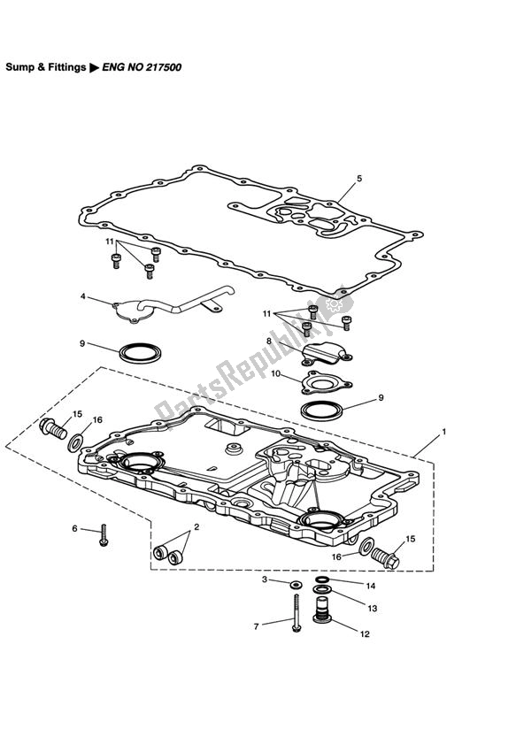 Toutes les pièces pour le Sump & Fittings > Eng No 217500 du Triumph Rocket III, Classic & Roadster 2300 2005 - 2012