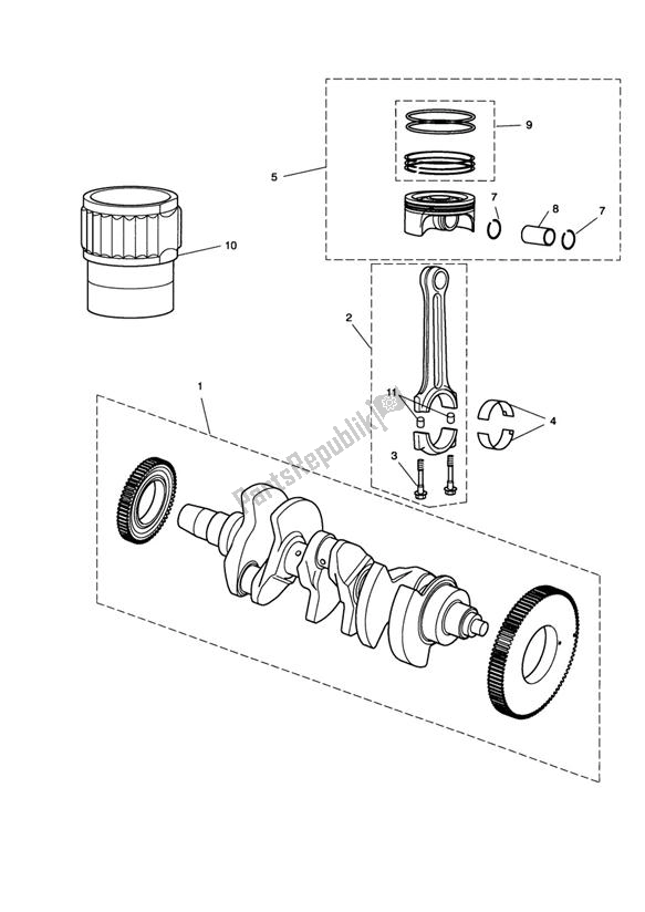 All parts for the Crankshaft,connecting Rods,pistons & Liners of the Triumph Rocket III, Classic & Roadster 2300 2005 - 2012