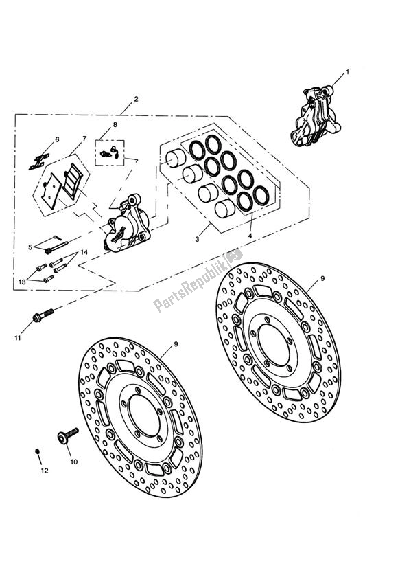 All parts for the Front Brake Caliper & Discs of the Triumph Rocket III, Classic & Roadster 2300 2005 - 2012