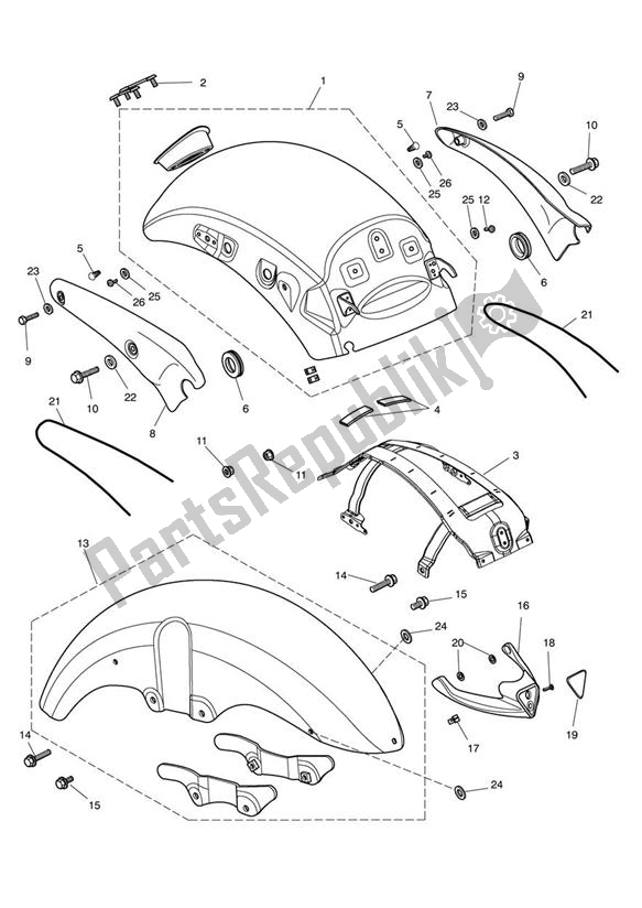 Todas las partes para Guardabarros de Triumph Rocket III, Classic & Roadster 2300 2005 - 2012