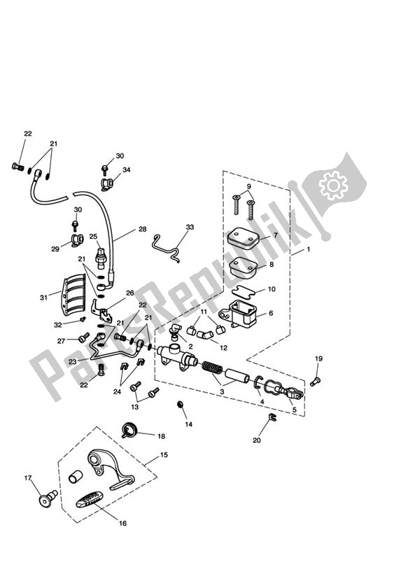 Todas las partes para Rear Brake Master Cylinder, Reservoir & Pedal - Rocket Iii & Classic de Triumph Rocket III, Classic & Roadster 2300 2005 - 2012