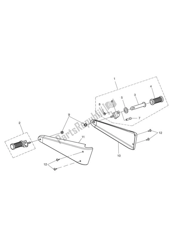 All parts for the Rear Footrests & Mountings of the Triumph Rocket III, Classic & Roadster 2300 2005 - 2012