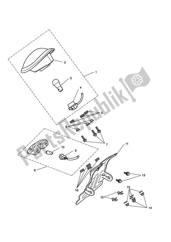 All parts for the Rear Light of the Triumph Rocket III, Classic & Roadster 2300 2005 - 2012