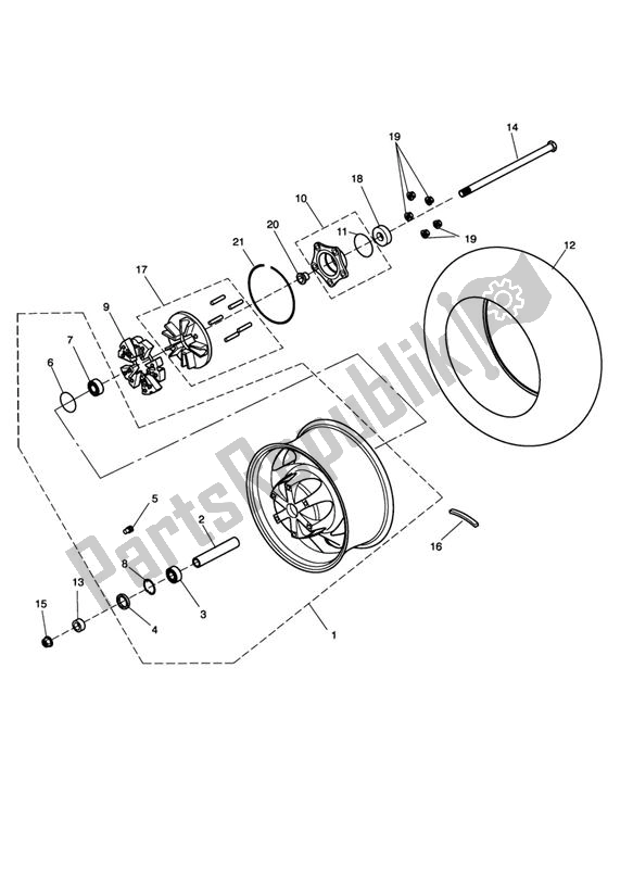 All parts for the Rear Wheel & Final Drive of the Triumph Rocket III, Classic & Roadster 2300 2005 - 2012