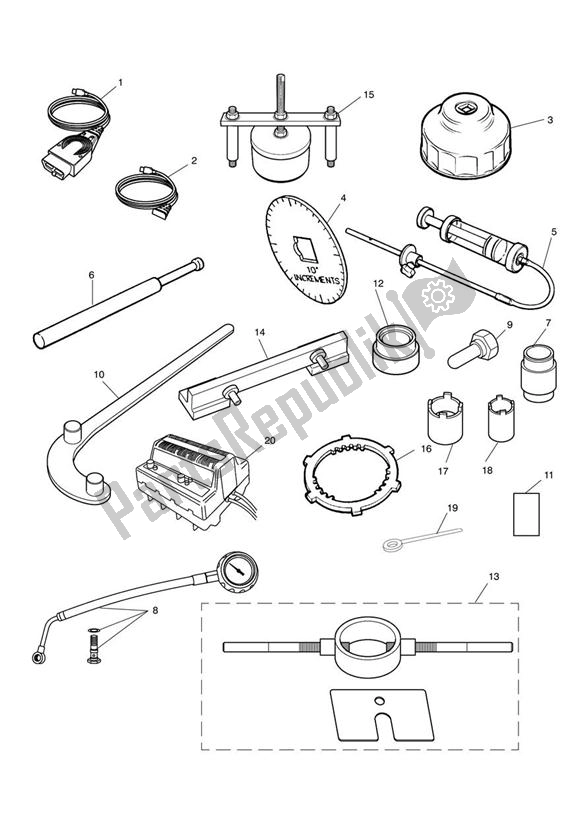 Todas las partes para Herramientas De Servicio de Triumph Rocket III, Classic & Roadster 2300 2005 - 2012