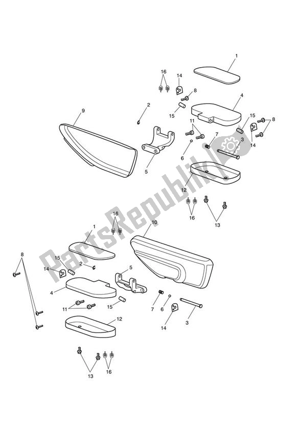 All parts for the Foot Controls - Pillion of the Triumph Rocket III Touring 2300 2008 - 2013