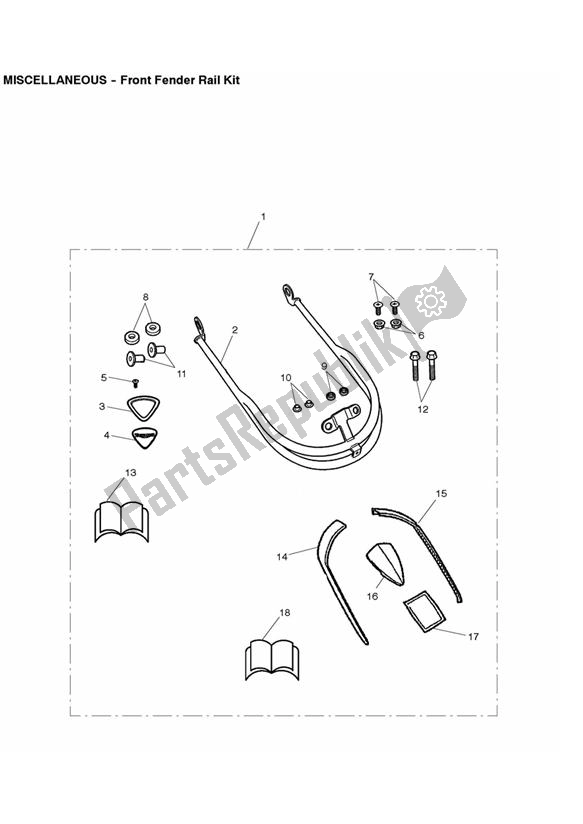 All parts for the Front Fender Rail Kit of the Triumph Rocket III Touring 2300 2008 - 2013