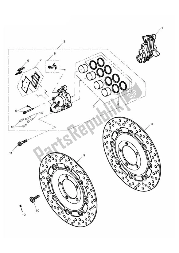 All parts for the Front Brake Caliper & Discs of the Triumph Rocket III Touring 2300 2008 - 2013