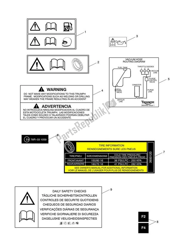 Todas las partes para Etiquetas De Advertencia de Triumph Rocket III Touring 2300 2008 - 2013