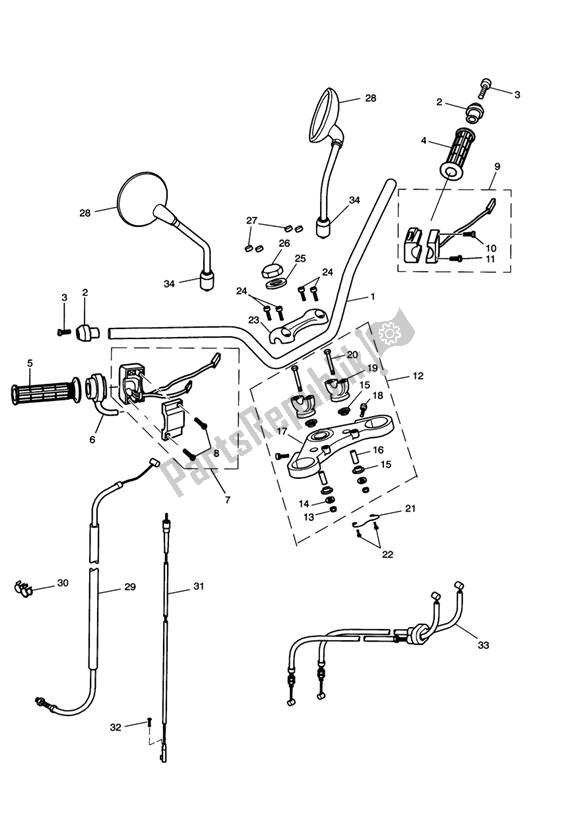 Tutte le parti per il Handlebars, Top Yoke, Cables & Mirrors del Triumph Scrambler Carburettor 865 2006