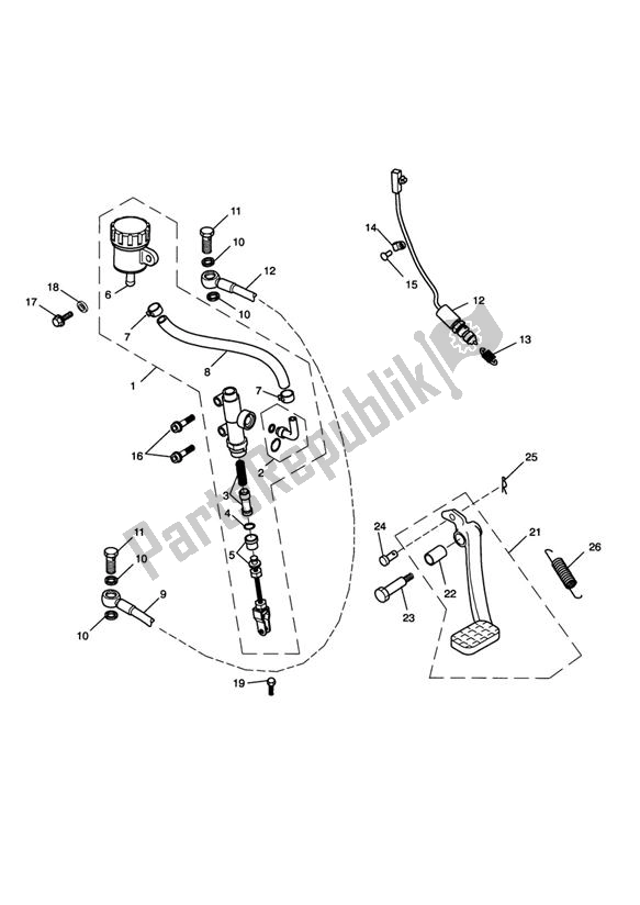 Todas las partes para Freno Trasero Cilindro Maestro, Depósito Y Pedal de Triumph Scrambler Carburettor 865 2006